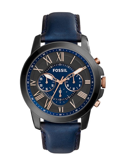 Men's Analog Round Shape Leather Wrist Watch