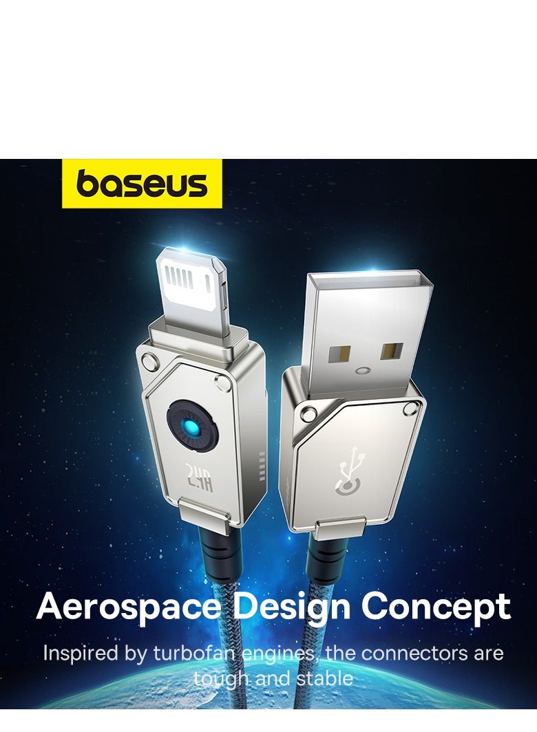 Baseus - USB-A To Lightning Cable, Aramid Fiber Unbreakable Series (1m) 2.4A iPhone Fast Charger Cable Nylon Braided USB To iPhone Cord For iPhone 14/13/13Pro/13ProMax/12/12Pro/12ProMax/11/11Pro/XS White/Grey - Image 1