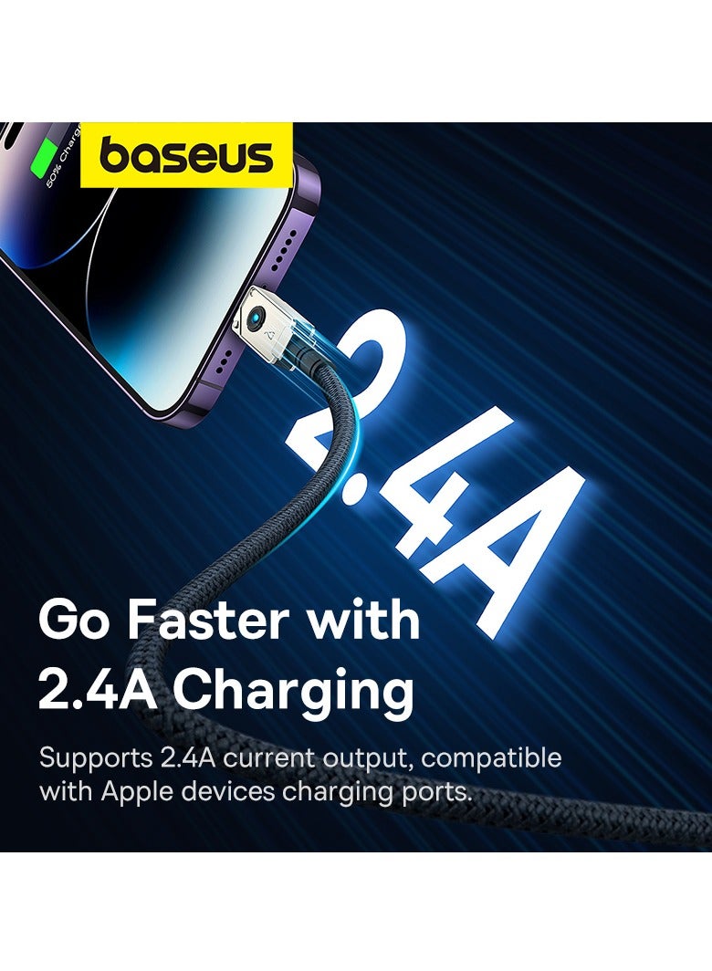 Baseus - USB-A To Lightning Cable, Aramid Fiber Unbreakable Series (1m) 2.4A iPhone Fast Charger Cable Nylon Braided USB To iPhone Cord For iPhone 14/13/13Pro/13ProMax/12/12Pro/12ProMax/11/11Pro/XS White/Grey - Image 1
