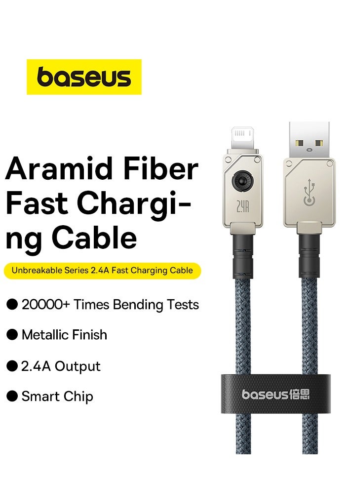 Baseus - USB-A To Lightning Cable, Aramid Fiber Unbreakable Series (1m) 2.4A iPhone Fast Charger Cable Nylon Braided USB To iPhone Cord For iPhone 14/13/13Pro/13ProMax/12/12Pro/12ProMax/11/11Pro/XS White/Grey - Image 1