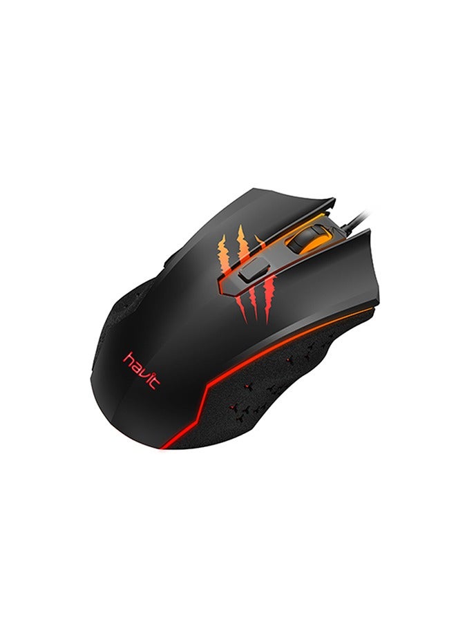 هافيت ماوس ألعاب سلكي 4 مستويات قابل للتعديل حتى 3600 نقطة في البوصة وحدات ماكرو قابلة للتخصيص مناسبة لأجهزة الكمبيوتر/Mac/الكمبيوتر المحمول - Image 2