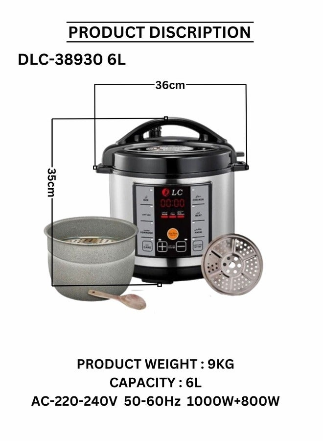 دي إل سي  Air Fryer And Electric Pressure Cooker 2 In 1 , 6 L 1000 W DLC-38930-6 Silver/Black - Image 2