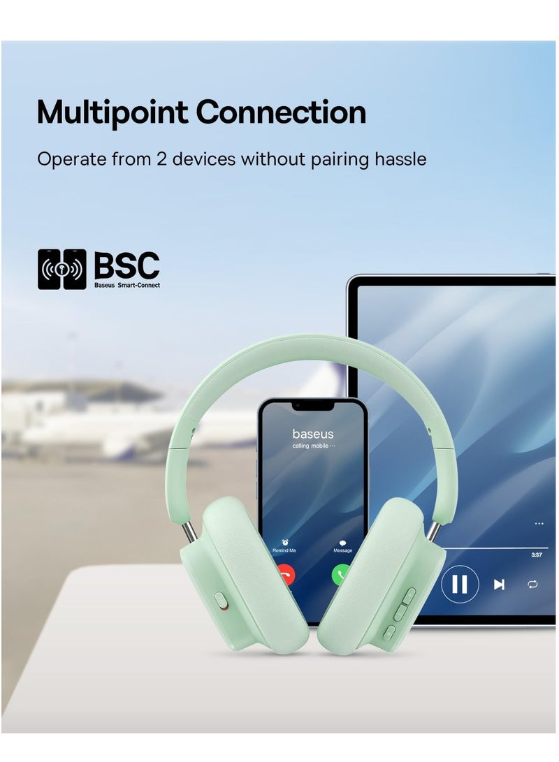 Baseus - Bowie H1i Active Noise Cancelling Headphones with 100 Hours Playtime, LHDC Hi-Res Audio, Up to 95% Noise Reduction, Spatial Audio, ENC Microphones, 0.038s Low Latency, Bluetooth 5.3 Wireless Headphones Green Green - Image 1