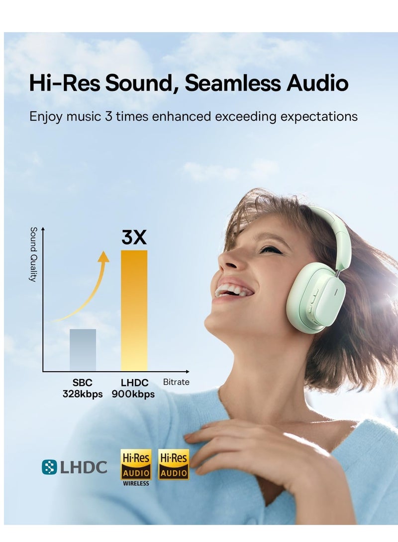 Baseus - Bowie H1i Active Noise Cancelling Headphones with 100 Hours Playtime, LHDC Hi-Res Audio, Up to 95% Noise Reduction, Spatial Audio, ENC Microphones, 0.038s Low Latency, Bluetooth 5.3 Wireless Headphones Green Green - Image 1