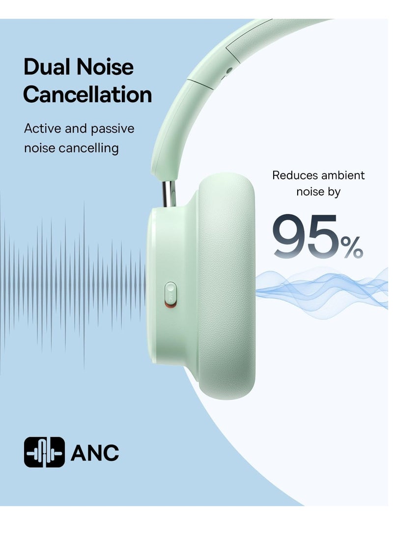 Baseus - Bowie H1i Active Noise Cancelling Headphones with 100 Hours Playtime, LHDC Hi-Res Audio, Up to 95% Noise Reduction, Spatial Audio, ENC Microphones, 0.038s Low Latency, Bluetooth 5.3 Wireless Headphones Green Green - Image 1