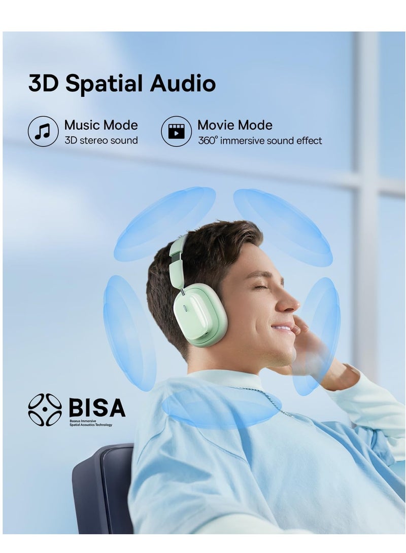 Baseus - Bowie H1i Active Noise Cancelling Headphones with 100 Hours Playtime, LHDC Hi-Res Audio, Up to 95% Noise Reduction, Spatial Audio, ENC Microphones, 0.038s Low Latency, Bluetooth 5.3 Wireless Headphones Green Green - Image 1