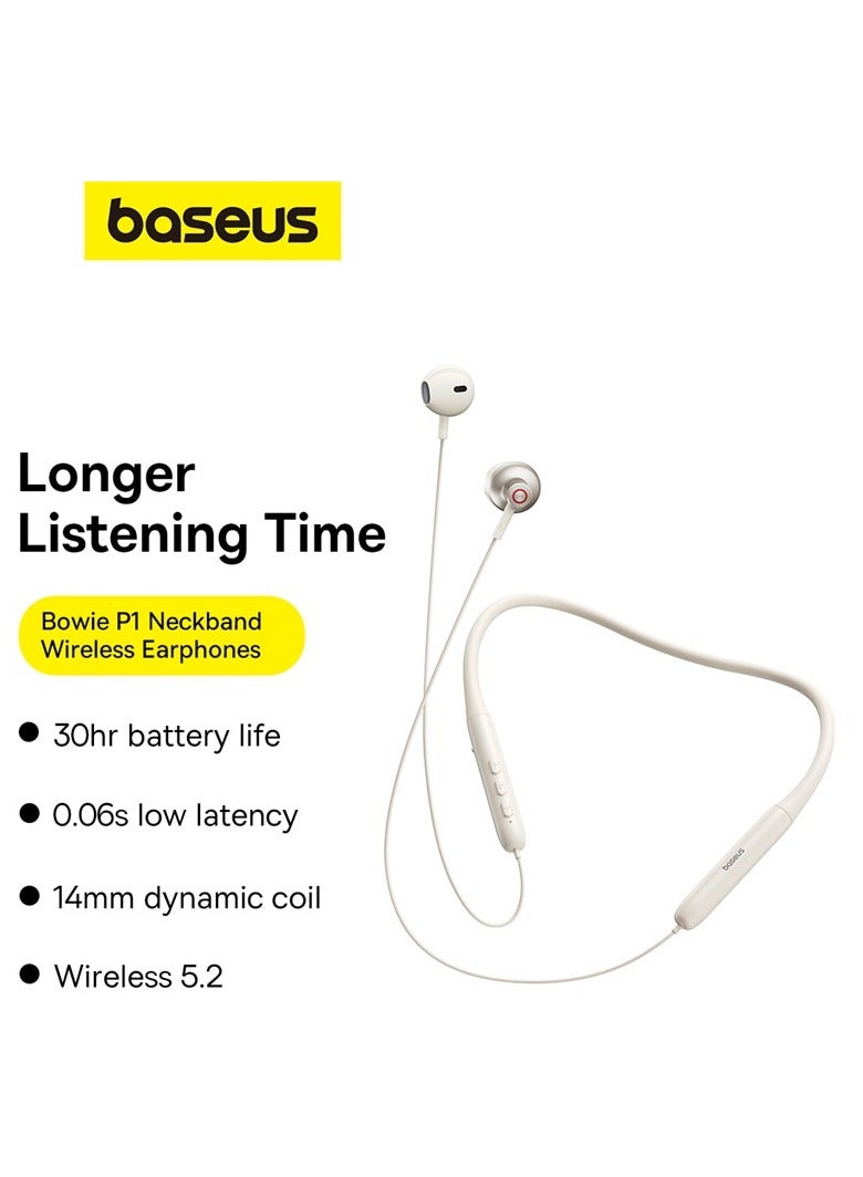 Bluetooth Headphones V5.2 Wireless Bluetooth Earbuds w Mic in-Ear Magnetic Neckband Earphone 30Hrs Playtime IPX5 Sweatproof HiFi Stereo Sound Headset For Phone Call Music Sports White