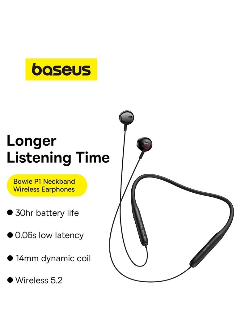 Baseus - Bluetooth Headphones V5.2 Wireless Bluetooth Earbuds w/Mic in-Ear Magnetic Neckband Earphone 30Hrs Playtime IPX5 Sweatproof HiFi Stereo Sound Headset For Phone Call Music Sports Black - Image 1