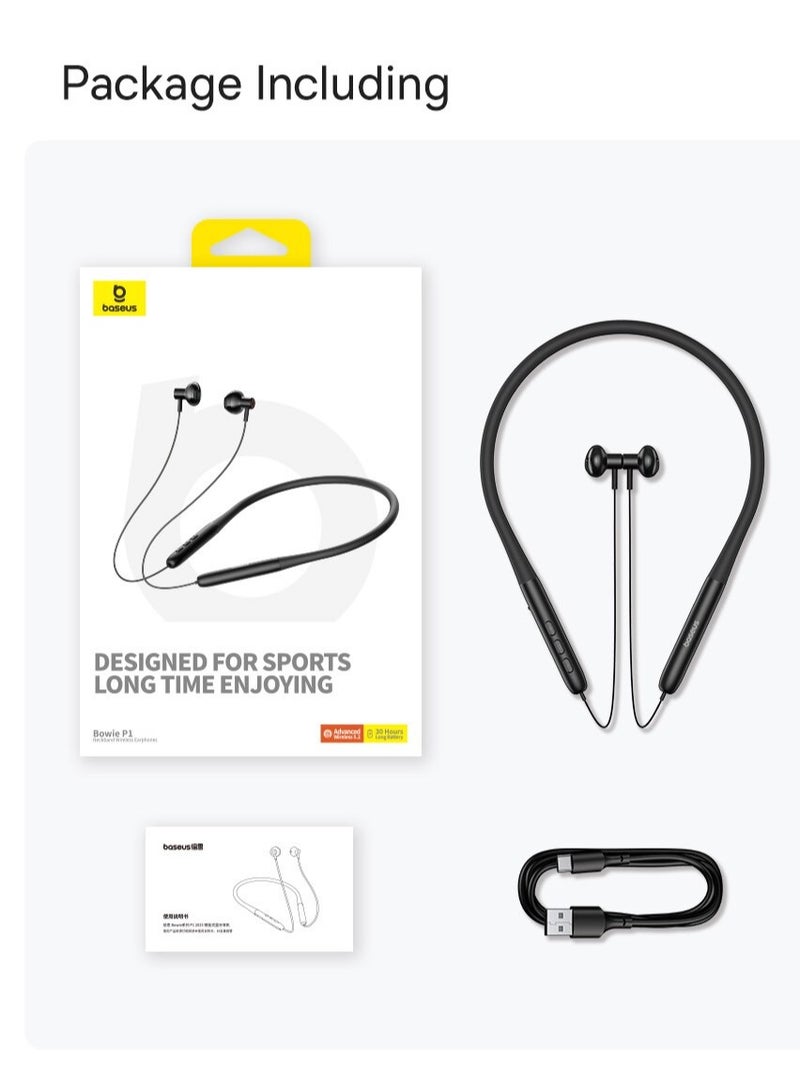 Baseus - Bluetooth Headphones V5.2 Wireless Bluetooth Earbuds w/Mic in-Ear Magnetic Neckband Earphone 30Hrs Playtime IPX5 Sweatproof HiFi Stereo Sound Headset For Phone Call Music Sports Black - Image 1