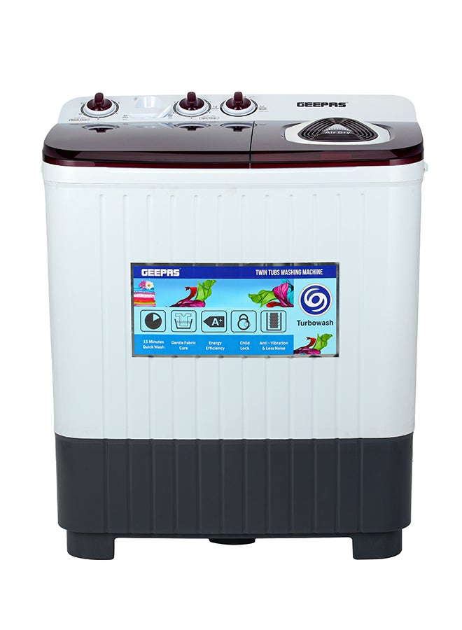 GEEPAS Twin Tub Semi-Automatic Washing Machine Equipped with Strong Pulsator, Air Dry Spinning Function 7 kg 530 W GSWM18046 White/Black/Red  - Image 2