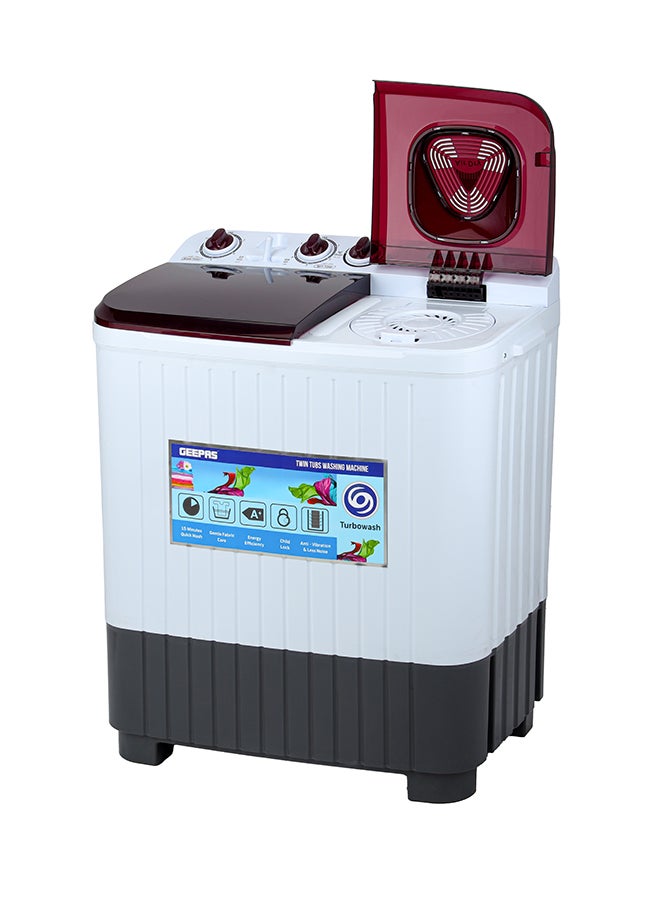 GEEPAS Twin Tub Semi-Automatic Washing Machine Equipped with Strong Pulsator, Air Dry Spinning Function 7 kg 530 W GSWM18046 White/Black/Red  - Image 4
