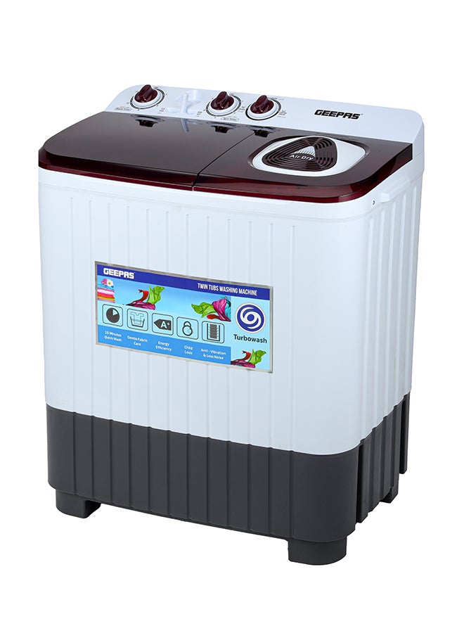 GEEPAS Twin Tub Semi-Automatic Washing Machine Equipped with Strong Pulsator, Air Dry Spinning Function 7 kg 530 W GSWM18046 White/Black/Red  - Image 3