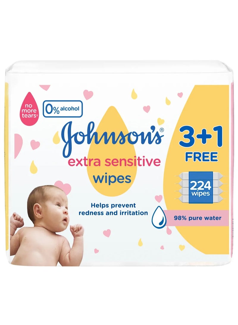 Johnson's Extra Sensitive 224 Wipes  - Image 1