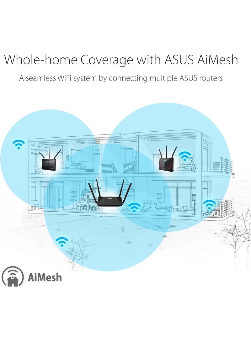 ASUS - RT-AX52 (AX1800) Dual Band WiFi 6 Extendable Router, Instant Guard, Parental Control Scheduling, Built-in VPN, AiMesh Compatible Black - Image 1