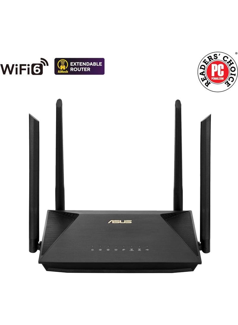 ASUS - RT-AX52 (AX1800) Dual Band WiFi 6 Extendable Router, Instant Guard, Parental Control Scheduling, Built-in VPN, AiMesh Compatible Black - Image 1