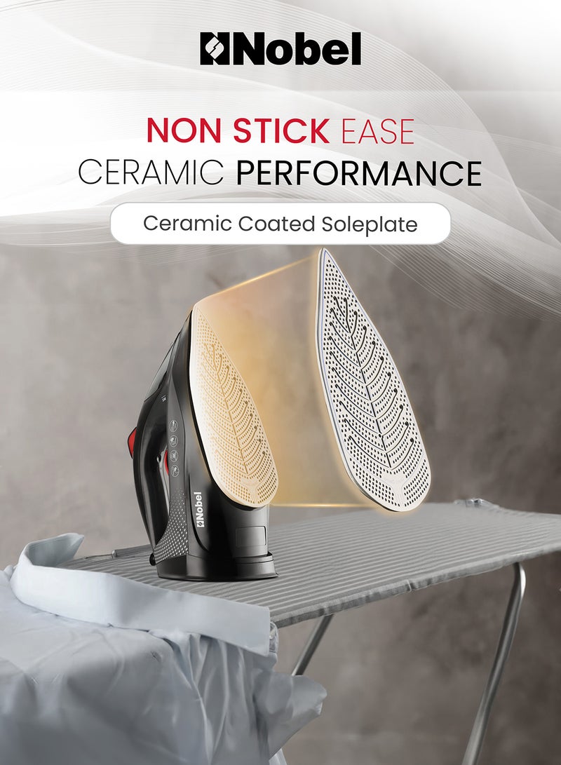 Nobel - Steam Iron, Dry Ironing, Spray & Steam Function, Powerful Burst & Vertical Steam, Adjustable Control, 360° Swivel Cord Guard, Overheat Safety, Indicator Light 300 ml 2400 W NSI30 Black - Image 1