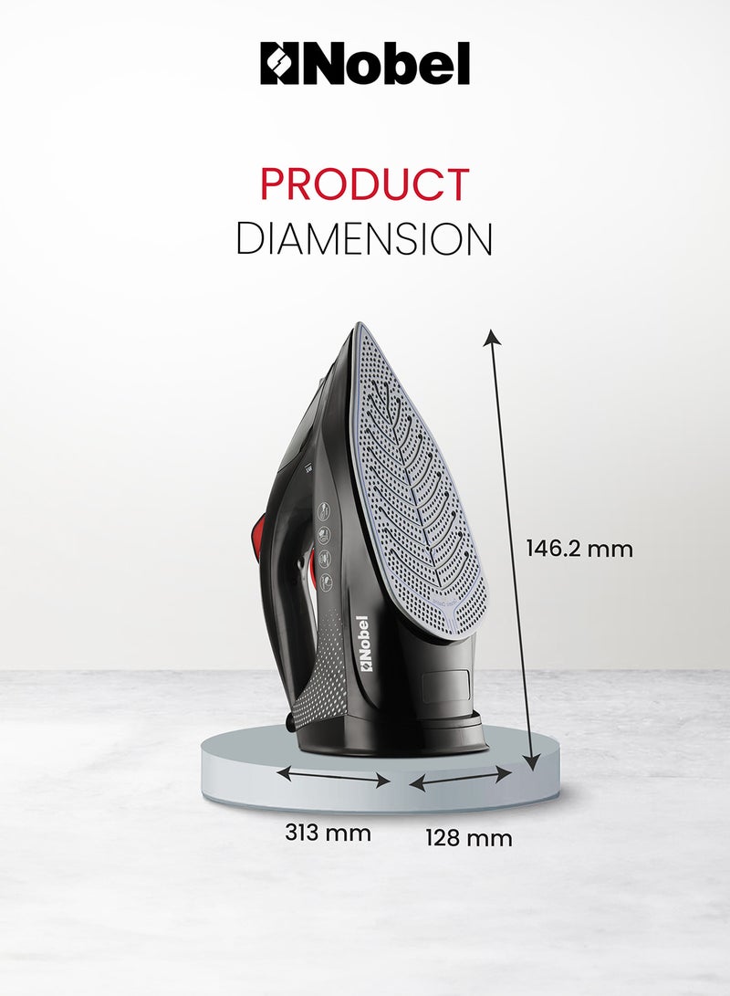 Nobel - Steam Iron, Dry Ironing, Spray & Steam Function, Powerful Burst & Vertical Steam, Adjustable Control, 360° Swivel Cord Guard, Overheat Safety, Indicator Light 300 ml 2400 W NSI30 Black - Image 1