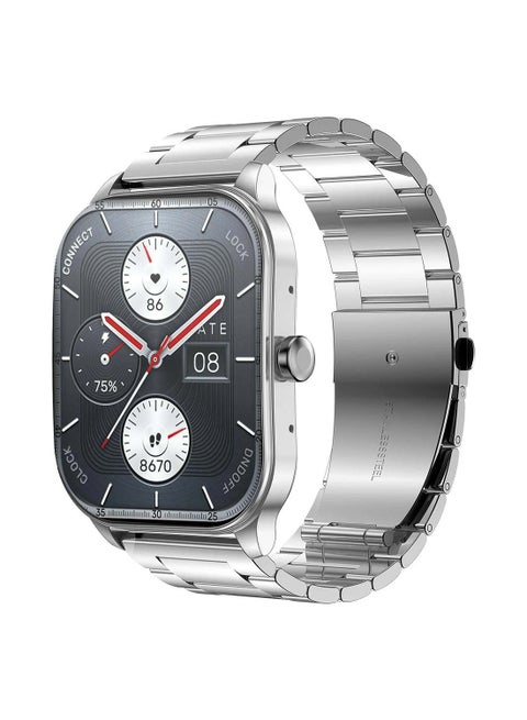Pop 3s Ultra-large 1.96" HD AMOLED Display,Fashionable Curved & Metallic Design With Bluetooth Phone Calls Metallic Silver