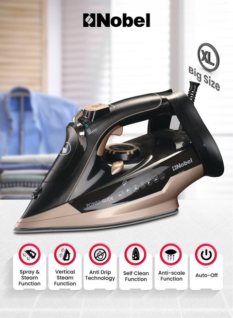 Steam Iron, Dry Ironing, Spray & Steam, 320ml Ceramic Sole Plate, Self-Cleaning, Powerful Burst & Vertical Steam, Adjustable Control, 360° Swivel Cord, Overheat Safety 320 ml 2400 W NSI35 Black