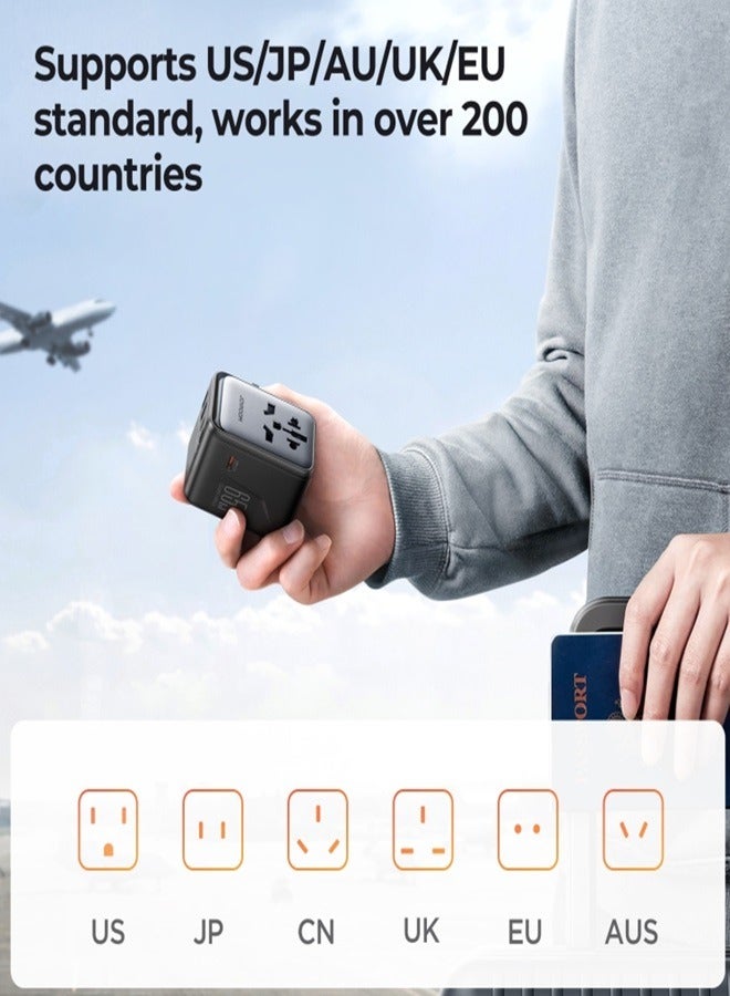 JOYROOM - 65W Universal Travel Adapter International Plug Adapter With 2 USB 2 Type C Fast Charging All In One Worldwide Wall Charger UK US AUS EU Black - Image 1