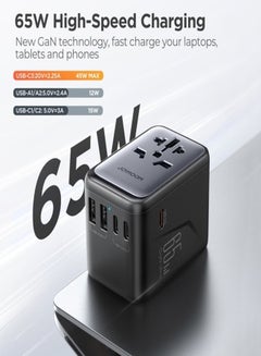 65W Universal Travel Adapter International Plug Adapter With 2 USB 2 Type C Fast Charging All In One Worldwide Wall Charger UK US AUS EU Black - pnsku/N70062249V/45/_/1713171716/fdc5ca6b-972c-4ba5-8c95-20440bb7fc54