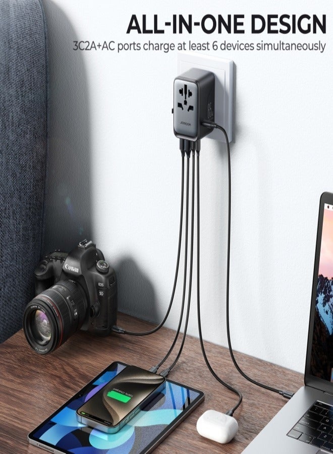 JOYROOM - 65W Universal Travel Adapter International Plug Adapter With 2 USB 2 Type C Fast Charging All In One Worldwide Wall Charger UK US AUS EU Black - Image 1