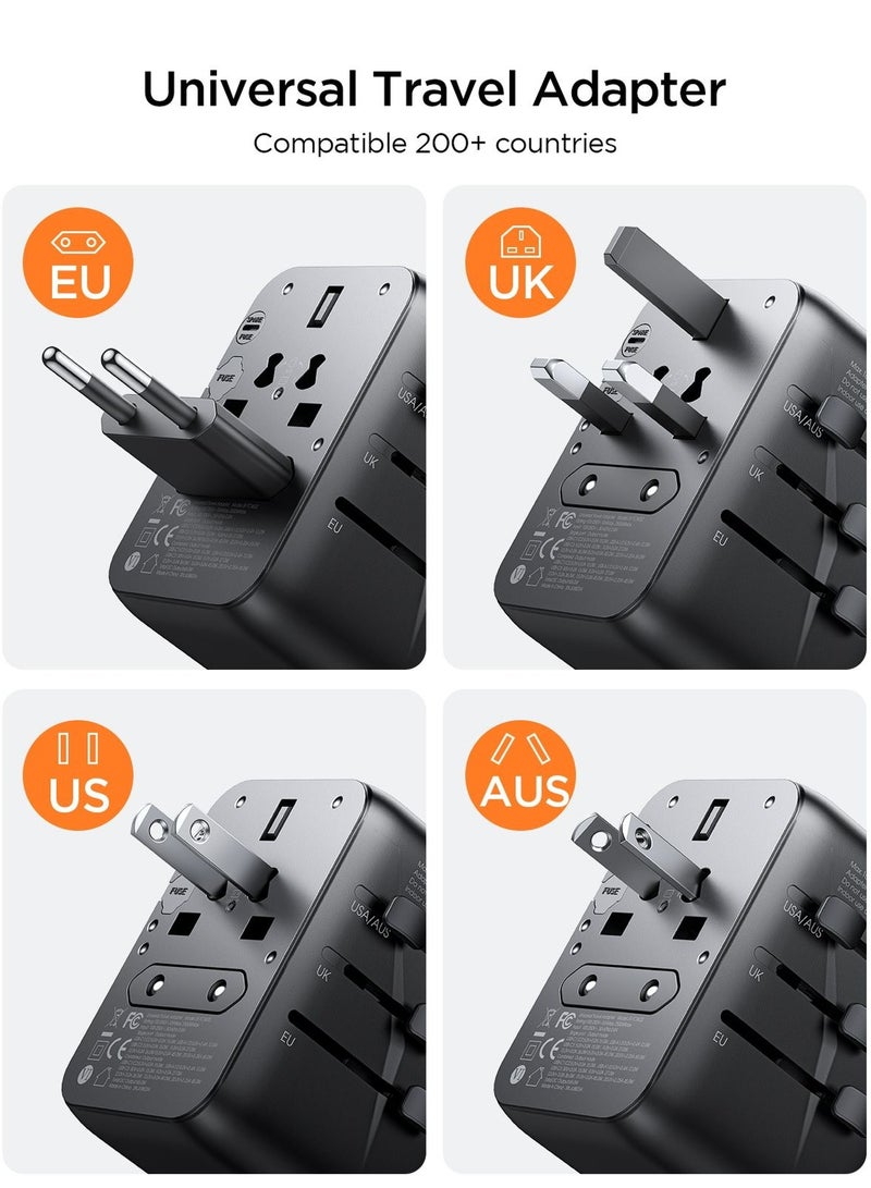JOYROOM - 65W Universal Travel Adapter International Plug Adapter With 2 USB 2 Type C Fast Charging All In One Worldwide Wall Charger UK US AUS EU Black - Image 1