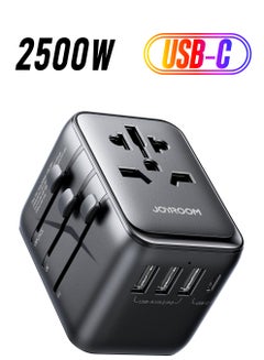 JOYROOM 17W Universal Travel Adapter International Plug Adapter With 3 USB 1 Type C Fast Charging All In One Worldwide Wall Charger UK US AUS EU Black  - Image 1