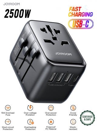 17W Universal Travel Adapter With Fast Charging Usb-C | 4-Port Charger (1 Usb-C + 3 Usb-A) For Uk, Us, Eu, Aus, Asia & 200+ Countries – Mini Size, Dual Fuse Safety | Charge Safely Anywhere Black - pnsku/N70062252V/45/_/1752139389/e7760f1f-30df-4037-8468-e44fe153b822
