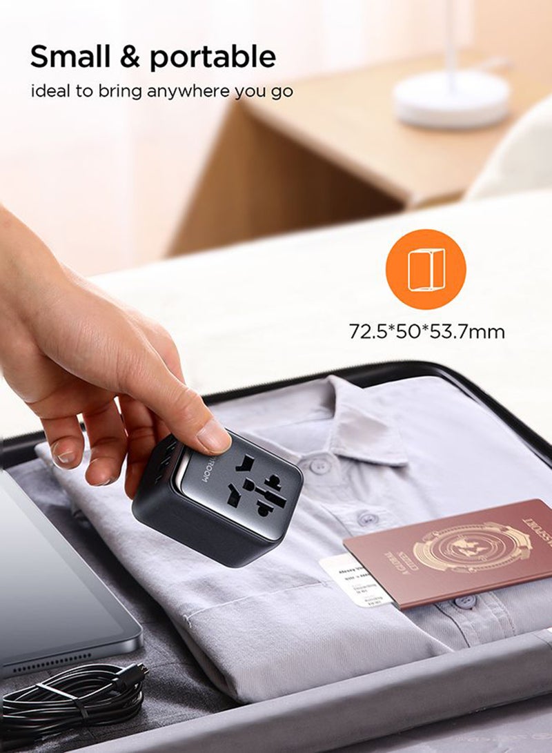 17W Universal Travel Adapter With Fast Charging Usb-C | 4-Port Charger (1 Usb-C + 3 Usb-A) For Uk, Us, Eu, Aus, Asia & 200+ Countries – Mini Size, Dual Fuse Safety | Charge Safely Anywhere Black