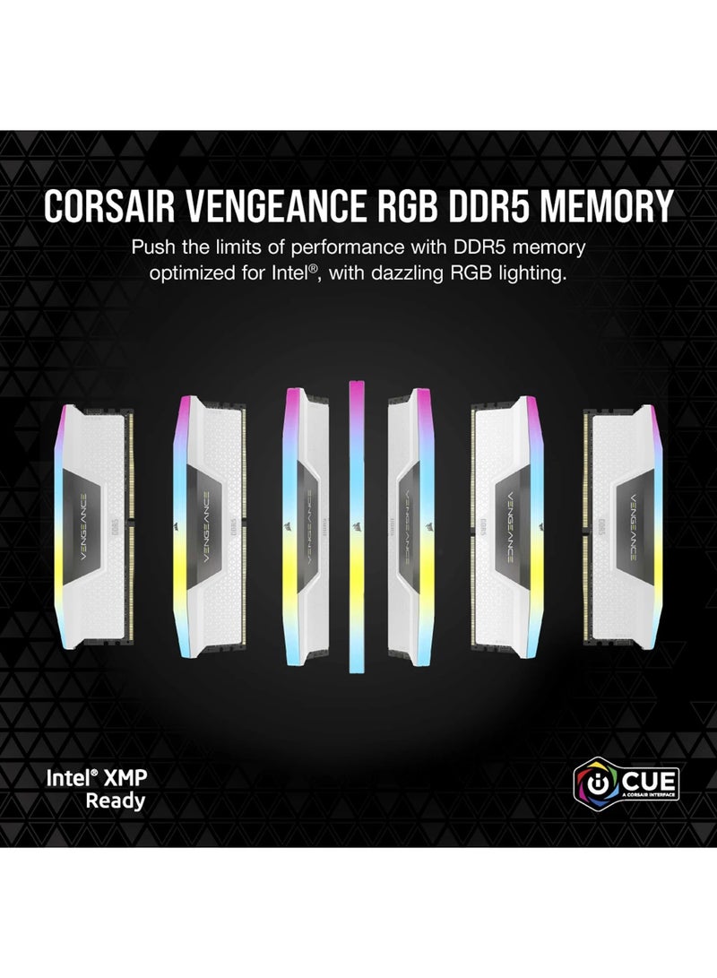 CORSAIR VENGEANCE RGB 64GB (2 x 32GB) DDR5 Desktop Memory Kit, 6000MHz Speed, CAS 40 Latency, 1.35 Voltage, Overclocking PMIC, XMP 3.0 / Intel 600 Series Compatibility, White | CMH64GX5M2B6000C40W 64 GB  - Image 2