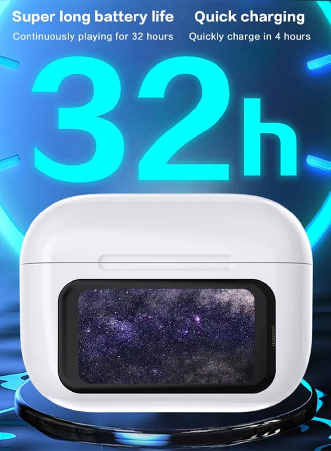 MARGOUN - Pods Pro 2 Wireless Bluetooth Headphones Compatible With Samsung Galaxy Z Fold 5 With Digital Led Display Touch Screen Noise Cancelling With High Sound Quality White - Image 1