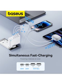 بيسوس شاحن USB C، شاحن حائط 100 وات PD 3.0/QC 4.0 مع كابل USB C إلى C بطول 3.3 قدم، شاحن GaN5 رباعي المنافذ لأجهزة الكمبيوتر المحمولة، iPad Pro، iPhone 15/Pro/14/13 Series، Galaxy S24/S23، MacBook Pro 16 بوصة، Steam Deck  - Image 3