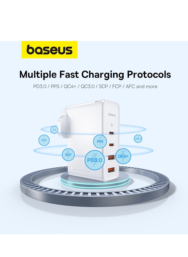 Baseus - USB C Charger, 100W Wall Charger PD 3.0/QC 4.0 With 3.3ft USB C To C Cable, 4-Port GaN5 Charger For Laptops, iPad Pro, iPhone 15/Pro/14/13 Series, Galaxy S24/S23, MacBook Pro 16'', Steam Deck White - Image 1