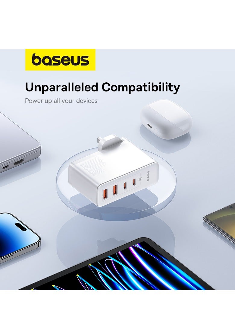 Baseus - USB C Charger, 100W Wall Charger PD 3.0/QC 4.0 With 3.3ft USB C To C Cable, 4-Port GaN5 Charger For Laptops, iPad Pro, iPhone 15/Pro/14/13 Series, Galaxy S24/S23, MacBook Pro 16'', Steam Deck White - Image 1