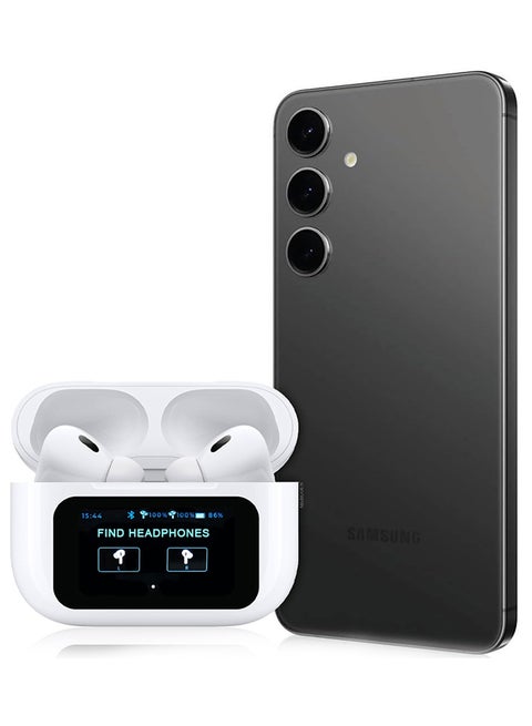 Pods Pro 2 Wireless Bluetooth Headphones Compatible With Samsung Galaxy S24 With Digital Led Display Touch Screen Noise Cancelling With High Sound Quality White