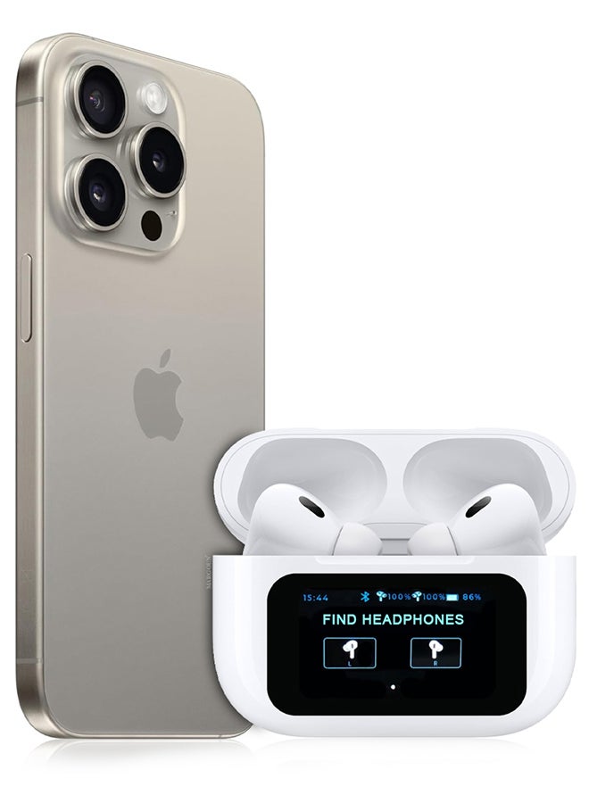 MARGOUN Pods Pro 2 Wireless Bluetooth Headphones Compatiable With iPhone 15 Pro Max With Digital Led Display Touch Screen Noise Cancelling With High Sound Quality White  - Image 1