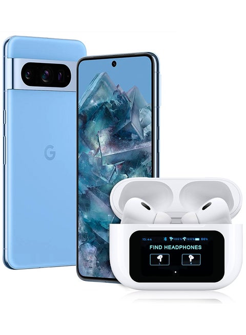 Pods Pro 2 Wireless Bluetooth Headphones Compatiable With Google Pixel 8 Pro With Digital Led Display Touch Screen Noise Cancelling With High Sound Quality White