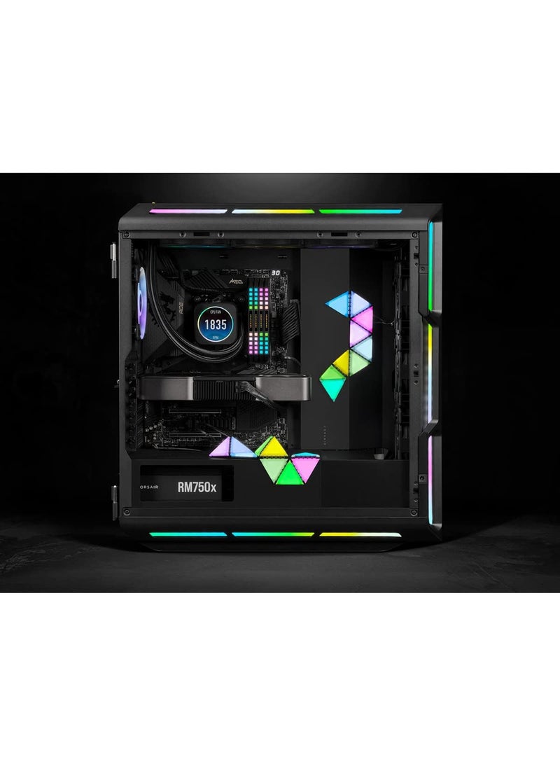 iCUE LC100 Case Accent Lighting Panels, Mini Triangle, 9X Tile Expansion Kit, 81 RGB LEDs with Light Diffusion, Simple Magnetic Fixture, Lighting Node Pro Included | CL-9011115-WW