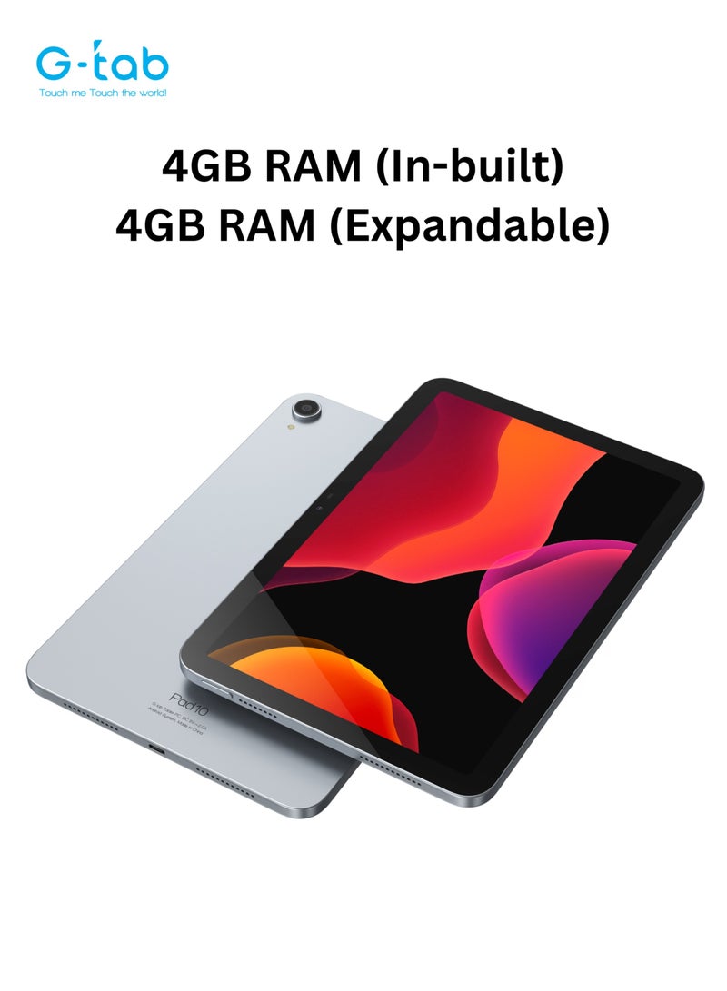 جي تاب - PAD 10 Tablet 10.1 بوصة IPS عرض 800x1280 دقة Android 14 رباعي النواة 2.0 جيجا هرتز 6580 مللي أمبير 5G واي فاي 4 جيجا رام قابلة للتوسيع حتى 4 جيجا بايت 128 جيجا بايت روم 5 ميجا بيكسل أمامي + 8 ميجا بيكسل كاميرا خلفية قلم لمس بالداخل - Image 1