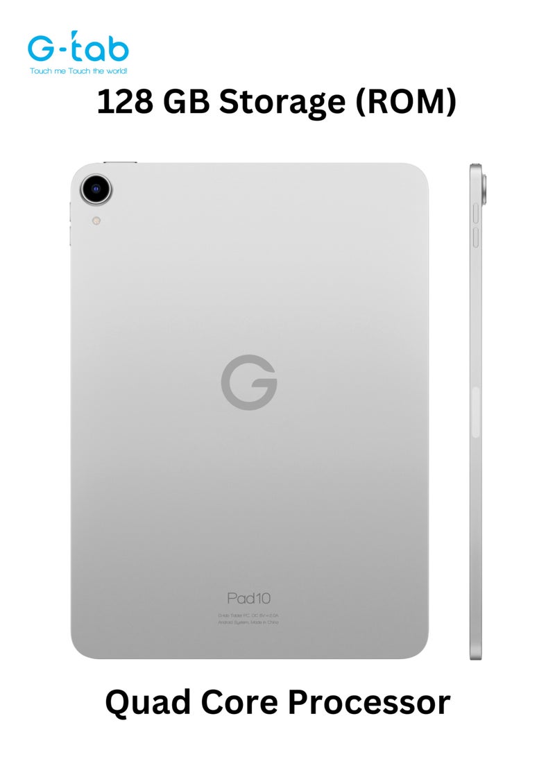 جي تاب - PAD 10 Tablet 10.1 بوصة IPS عرض 800x1280 دقة Android 14 رباعي النواة 2.0 جيجا هرتز 6580 مللي أمبير 5G واي فاي 4 جيجا رام قابلة للتوسيع حتى 4 جيجا بايت 128 جيجا بايت روم 5 ميجا بيكسل أمامي + 8 ميجا بيكسل كاميرا خلفية قلم لمس بالداخل - Image 1