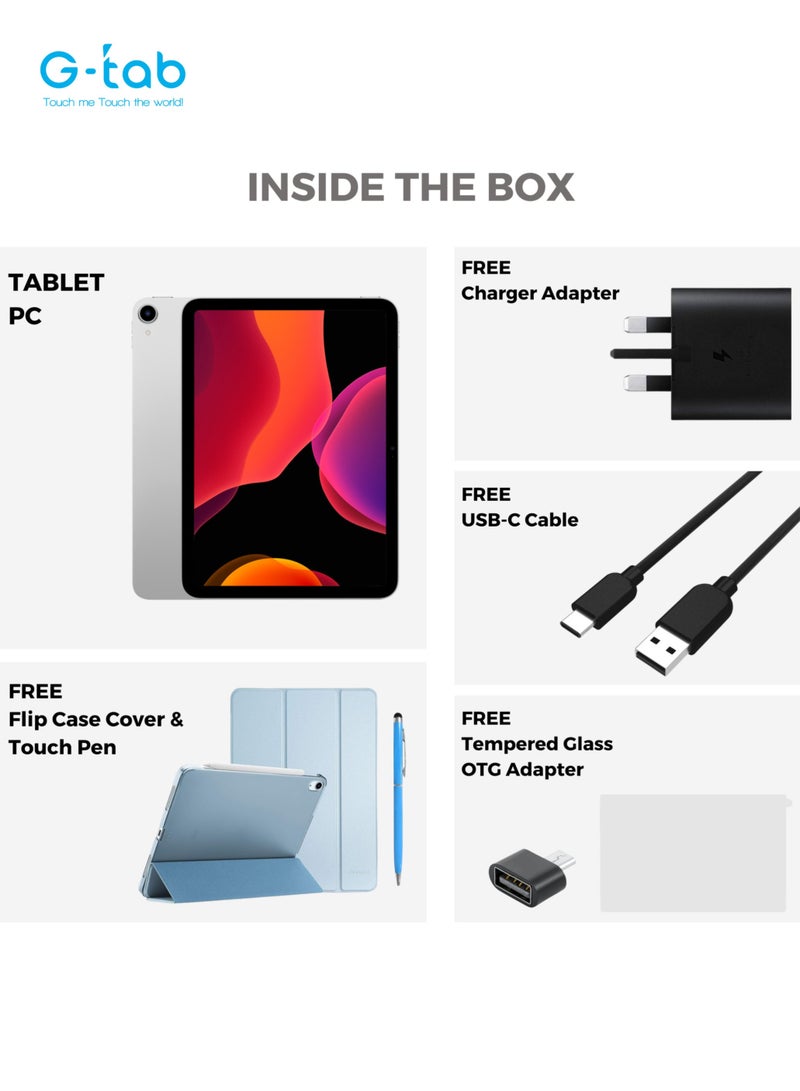 جي تاب - PAD 10 Tablet 10.1 بوصة IPS عرض 800x1280 دقة Android 14 رباعي النواة 2.0 جيجا هرتز 6580 مللي أمبير 5G واي فاي 4 جيجا رام قابلة للتوسيع حتى 4 جيجا بايت 128 جيجا بايت روم 5 ميجا بيكسل أمامي + 8 ميجا بيكسل كاميرا خلفية قلم لمس بالداخل - Image 1