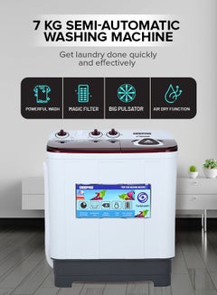 GEEPAS TwinTub Semi-Automatic 9 Kg Washing Machine |  Top Load Semi Automatic Washing Machine Quick Turbo Wash |Transparent Top Lid | 9 kg 360 W GSWM18042 White/Grey/Meroon  - Image 1