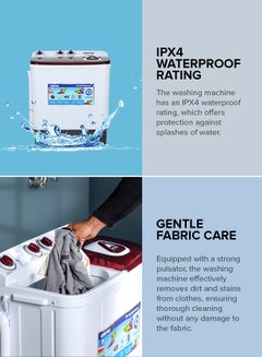 GEEPAS TwinTub Semi-Automatic 9 Kg Washing Machine |  Top Load Semi Automatic Washing Machine Quick Turbo Wash |Transparent Top Lid | 9 kg 360 W GSWM18042 White/Grey/Meroon  - Image 5