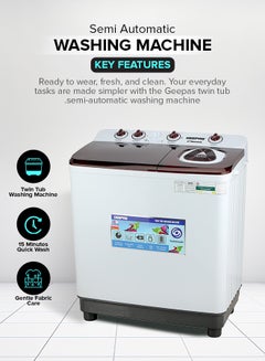 GEEPAS TwinTub Semi-Automatic 12 Kg Washing Machine |  Top Load Semi Automatic Washing Machine Quick Turbo Wash |Transparent Top Lid | 12 kg 420 W GSWM18043 White/Grey/Meroon  - Image 2