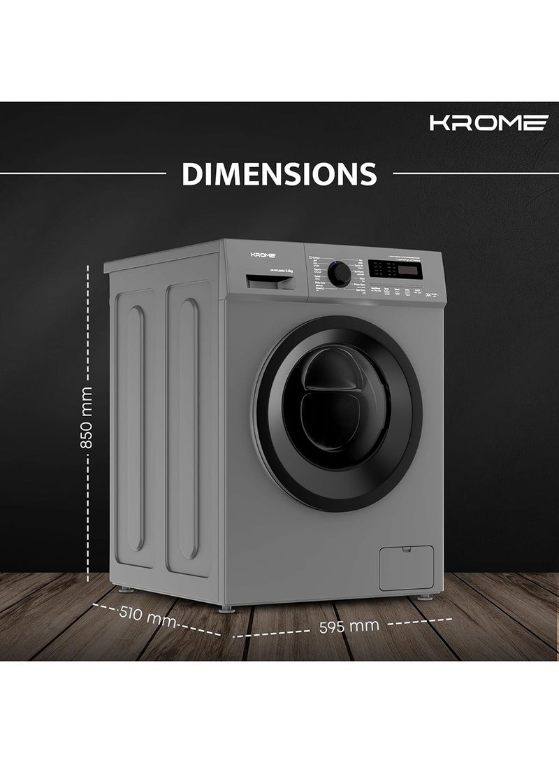 Krome - 8KG Front Load Washing Machine, BLDC Inverter Motor, 1400 RPM, 15 Programs, Fully Automatic With Lunar Dial, 5 Star Energy Rating, LED Display, Multiple Temperature 1 Year Warranty 8 kg KR-WFL80SSI Titanium - Image 1