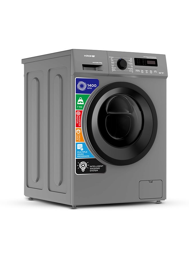 كروم غسالة تحميل أمامي سعة 8 كجم، محرك عاكس BLDC، 1400 دورة في الدقيقة، 15 برنامجًا، أوتوماتيكية بالكامل مع قرص قمري، تصنيف طاقة 5 نجوم، شاشة LED، درجات حرارة متعددة ضمان لمدة عام - Image 1