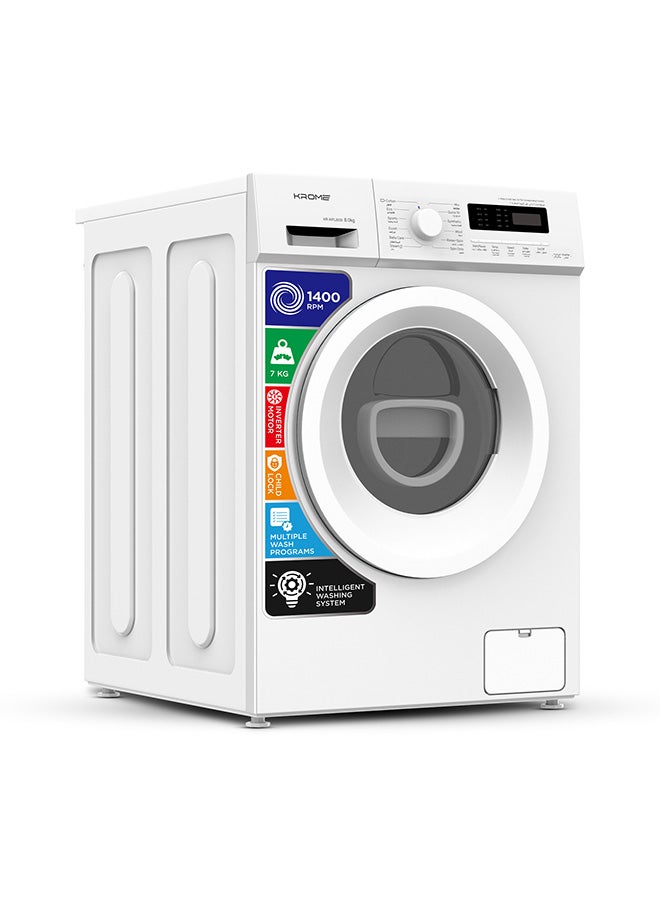 Krome 8 Kg Front Load Washing Machine, BLDC Inverter Motor, 1400 RPM, 15 Programs, Fully Automatic With Lunar Dial, 5 Star Energy Rating, LED Display, Multiple Temperature, 1 Year Warranty 8 kg KR-WFL80SI White - Image 1