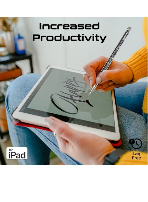 قلم شاشة شفاف لأجهزة iPad مع حساسية إمالة رفض راحة اليد وعرض البطارية في الوقت الحقيقي باللون الأسود