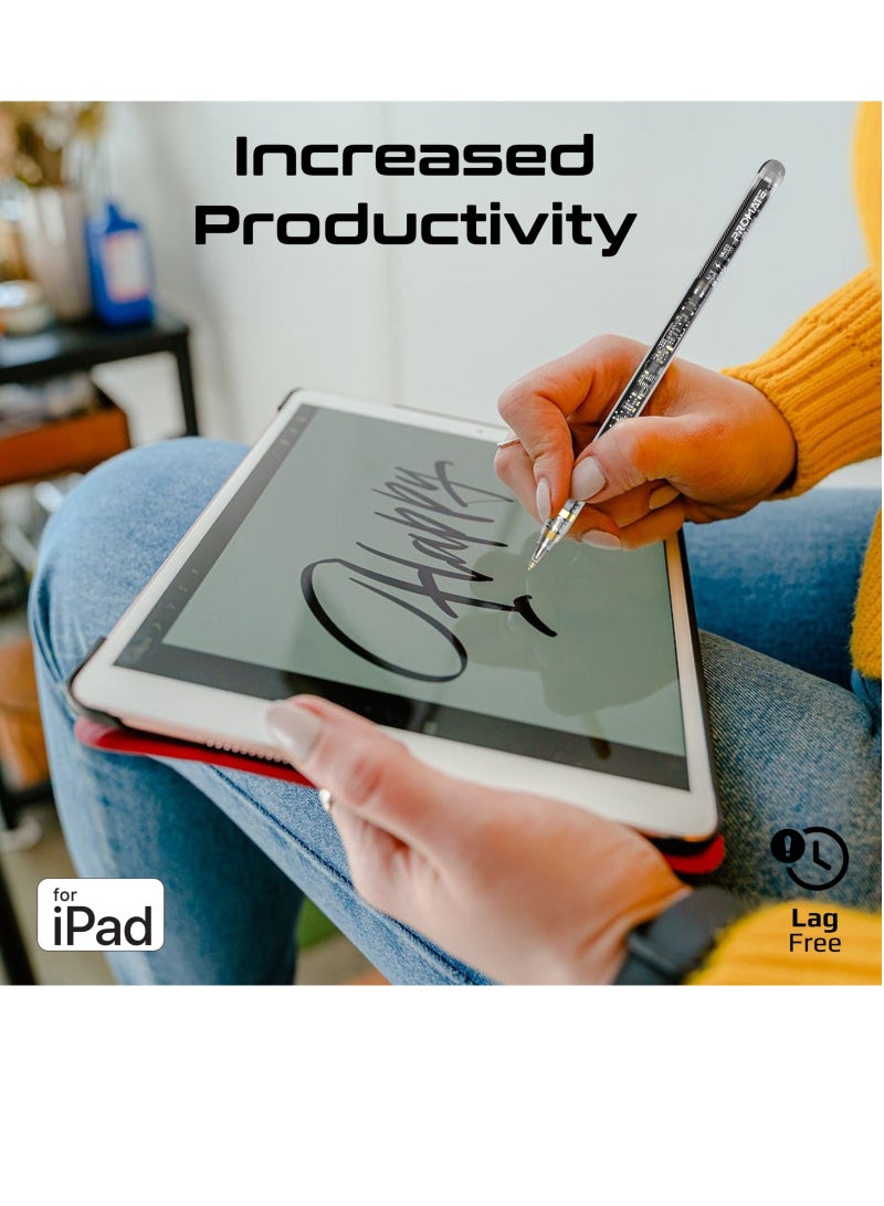 بروميت - قلم شاشة شفاف لأجهزة iPad مع حساسية إمالة رفض راحة اليد وعرض البطارية في الوقت الحقيقي باللون الأسود - Image 1